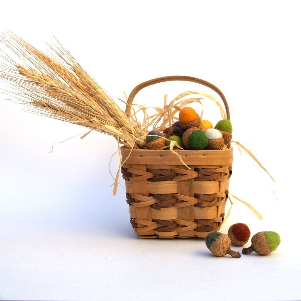 Harvest Wool Acorns, 10 Handmade Felt Needle Felted Woodland Colorful Waldorf home decor Autumn Fall Thanksgiving house decorating