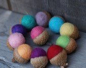 Needle Felted Acorns, 10 Wool Easter Home Decor Candy Rainbow Handmade Waldorf Woodland Natural Nature Christmas Gift Country Rustic