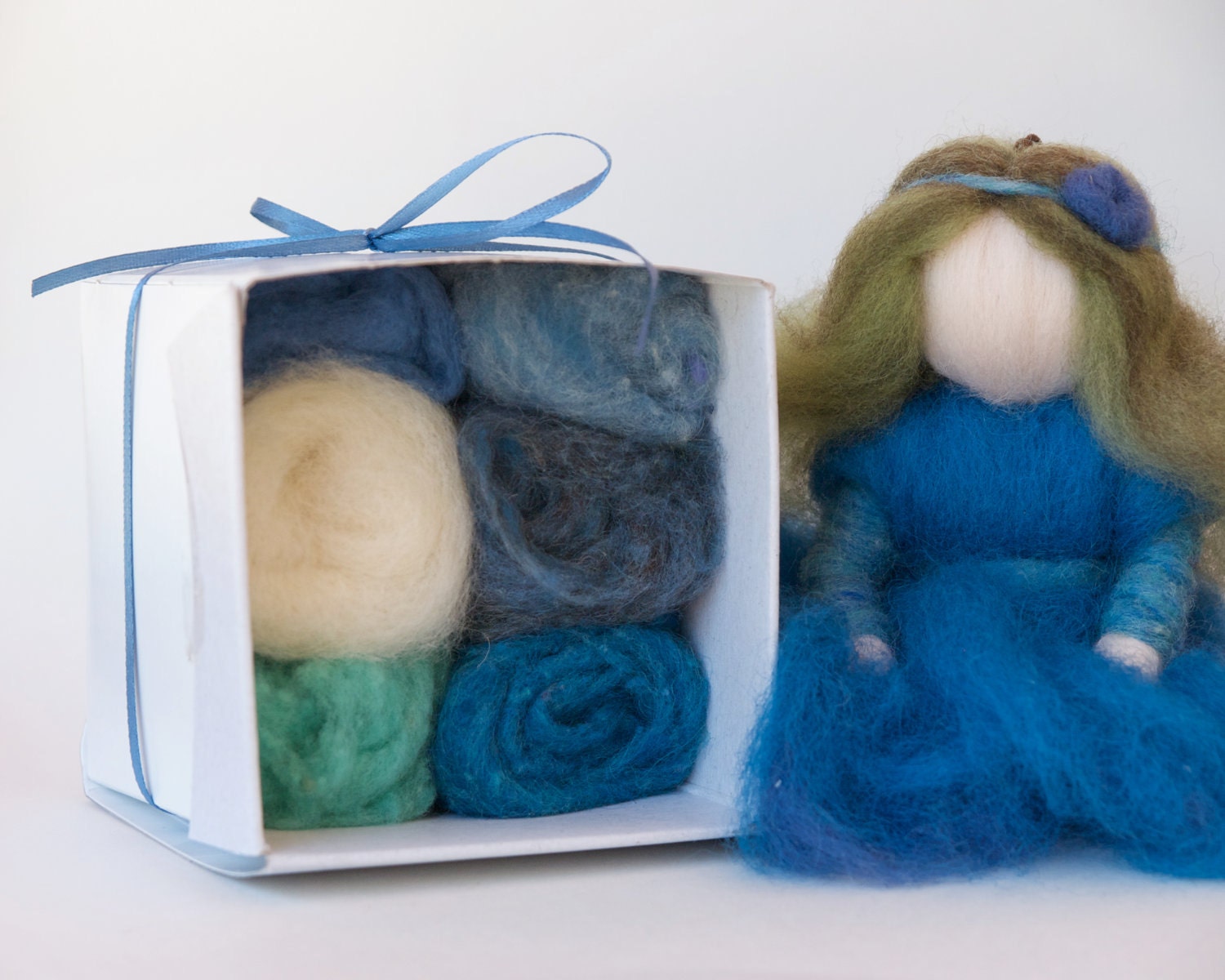 Blue Wool Roving, Needle Felting Kit, includes beautiful hues of blue wool New Craft Crafting diy needlecraft learn how to make knitting 