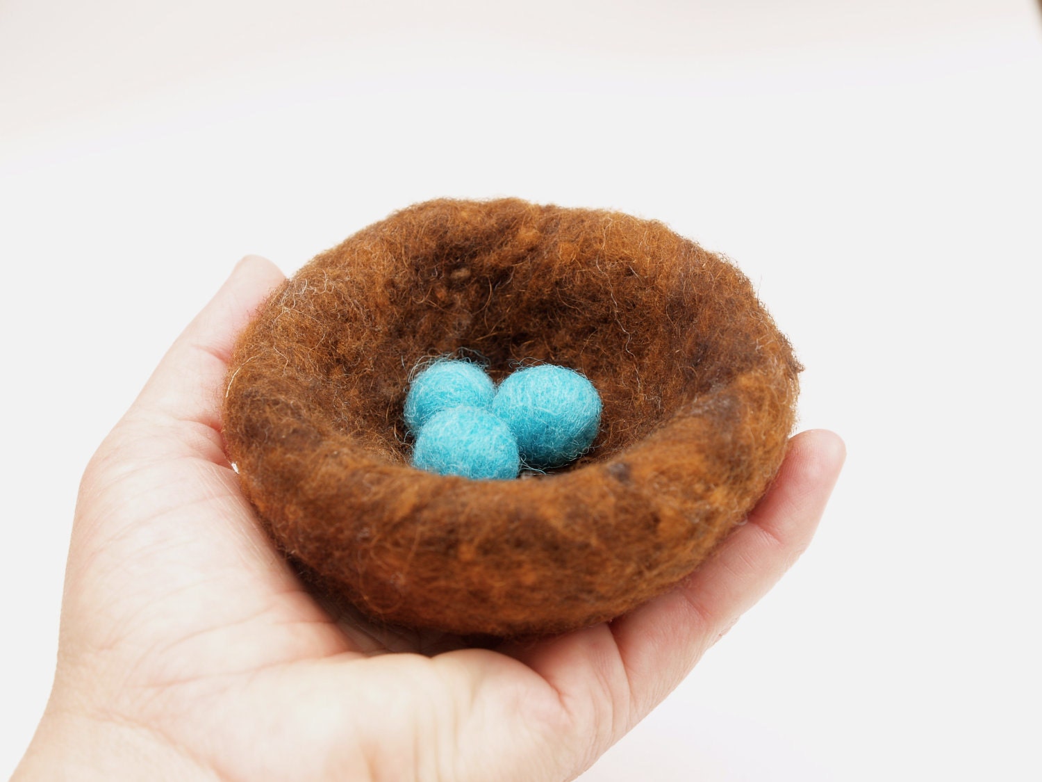 Robins Eggs Nest needle felted wool nature display table centerpiece turquoise eggs baby shower hostess gift Spring Easter Waldorf