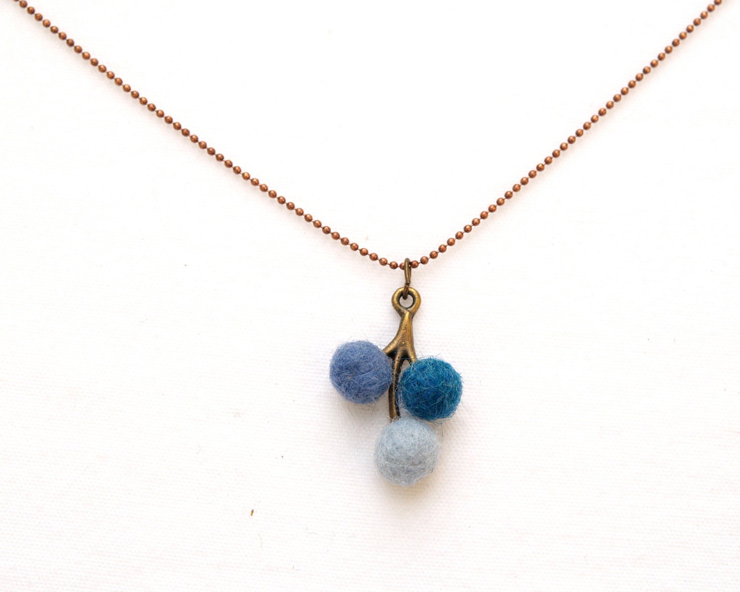 Blue Felt Necklace, wool handmade jewelry pendant beads flower dainty feminine ocean blue beach flowergirl bridesmaids wedding eco - Fairyfolk