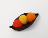 Autumn Nature Display, Peas in a Pod, Red, Orange and Yellow needle felted nature, unique handmade fall home decor