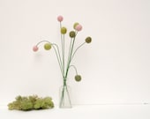Wool Felt Flowers, Colorful Handmade Craspedia Billy Button Balls, Woodland Green, Olive Moss Forest Blushing Pink Home Decor Decorating