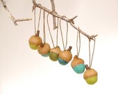 Woodland Acorn Ornaments, Christmas Decorations, 8 Wool Felt Needle Home Decor, Greens and Blues, wedding baby shower favorsteamt