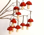 Needlel Felted Ornaments Christmas 10 red toadstool mushroom decoration woodland tree handmade nature white Unique Aice in Wonderland
