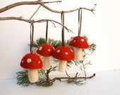 Waldorf Ornaments red toadstool mushroom decoration woodland tree handmade nature white Hanging Alice in Wonderland - 4