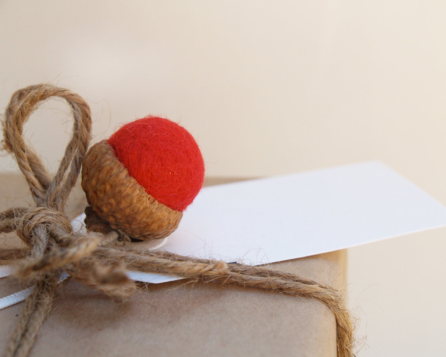 Gift Tags Holiday Presents Felted Acorns Handmade Nature Inspired Woodland pink blue white Cute Eco Friendly Fun Winter Wonderland