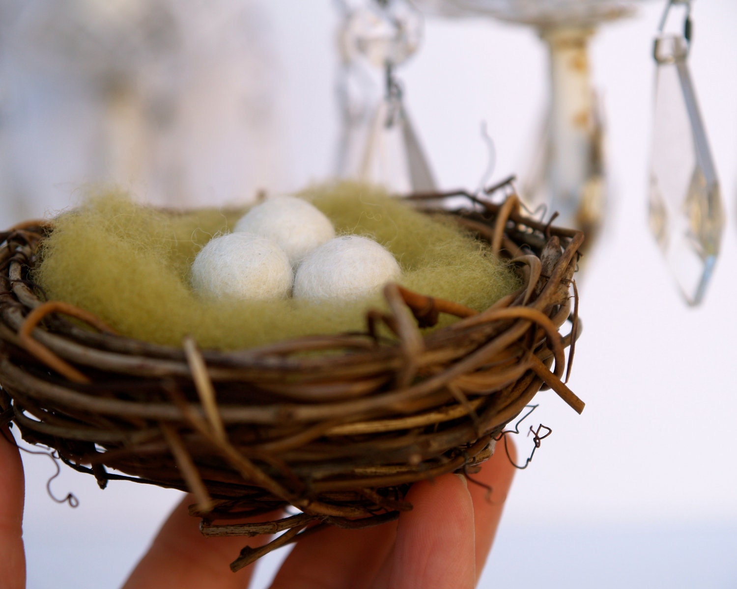 Shabby Chic Spring Nest, White Needle felted eggs, baby nursery decorating bird home decor, Nature Table, shower favor snow, Easter 