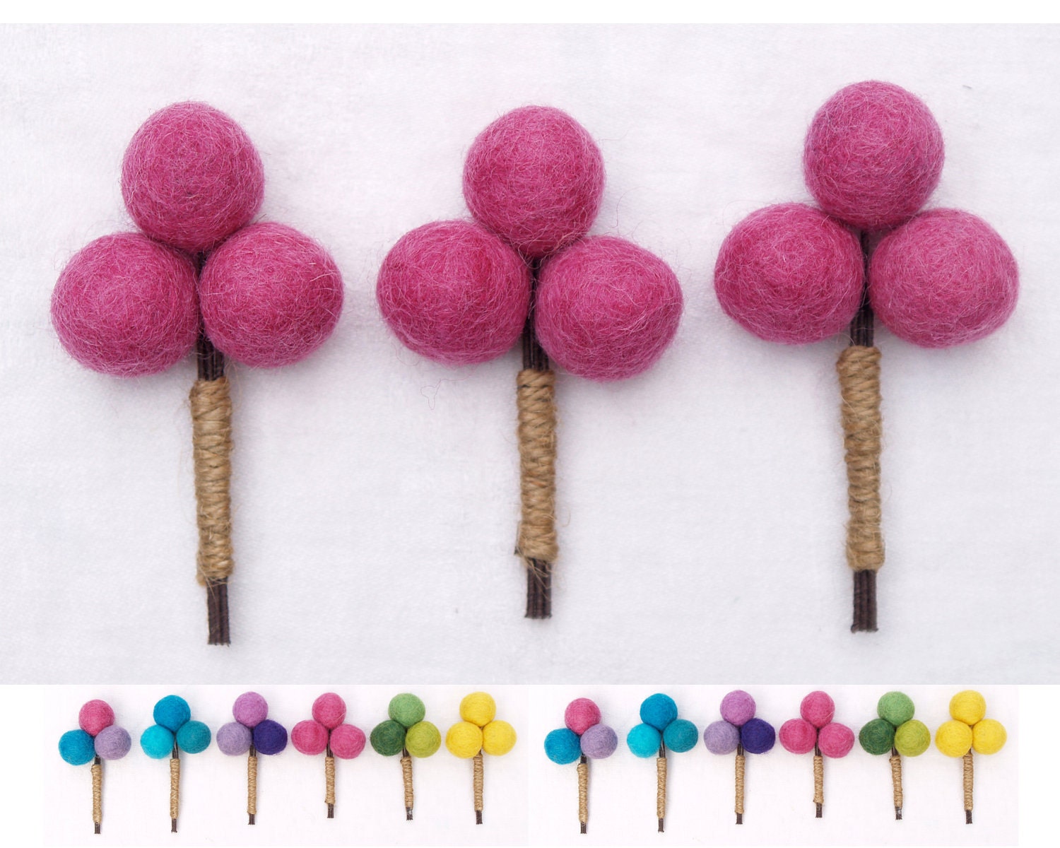 Wedding Boutonniere Groom Groomsman Groomsmen Fuschia Pink Craspedia Bouquet billy button ball flower felt dried Spring Summer 3 fun
