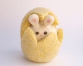 Yellow Bunny Hiding in her sweet Yellow Easter Egg . Needle Felted Toy . Waldorf . Wool. Soft Animal