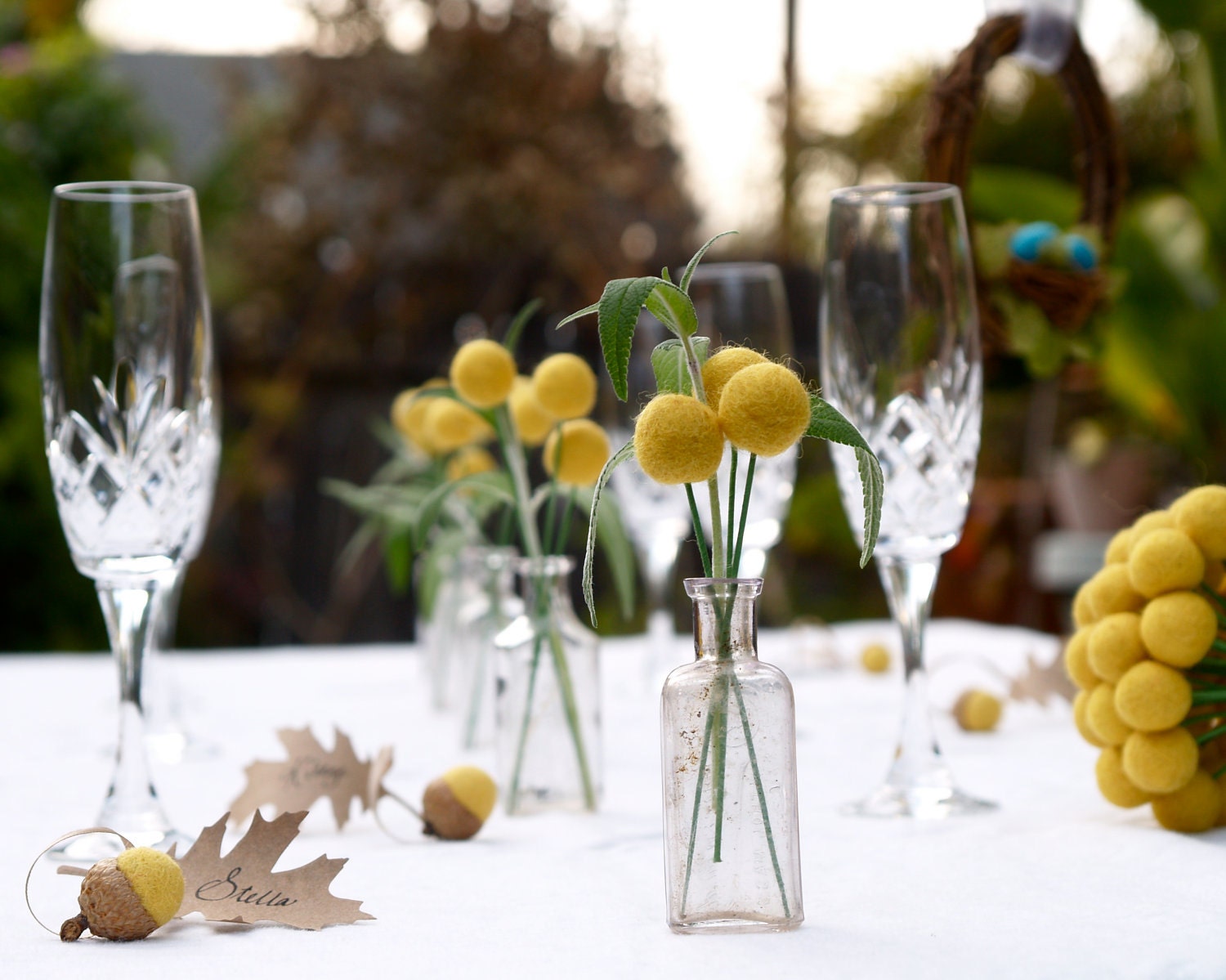 Wedding Table Decoration Yellow Craspedia Centerpiece billy button ball flower felt bouquet pom pom floral arrangement Spring Summer Country