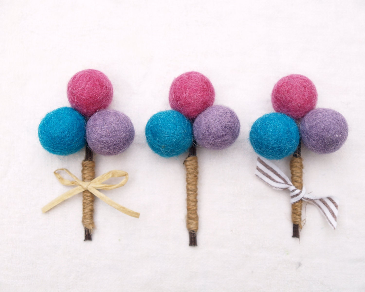 Rustic Boutonnieres Wedding Lapel Pin Groom Groomsman Groomsmen Fuschia Turquoise Blue Lavender billy ball flower felt Spring Summer 3 fun