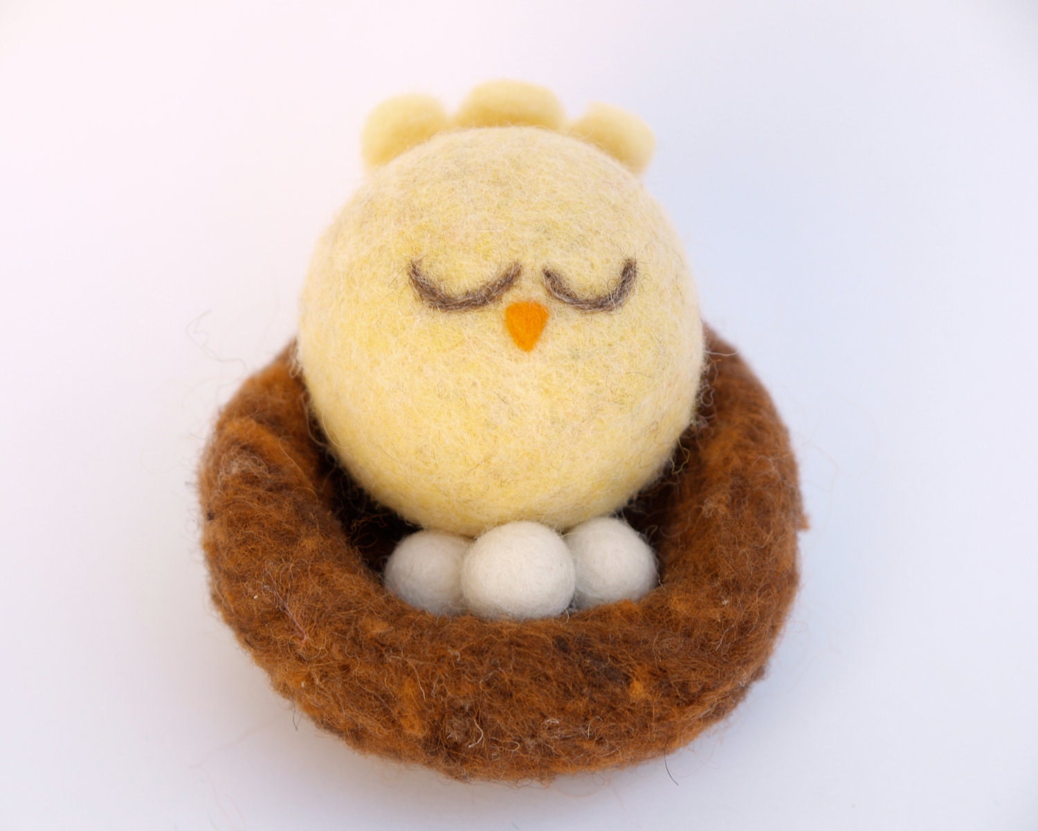 Easter Play Set . Bird on her nest with three white eggs . Needle Felted Wool Toy for Children Fairyfolk
