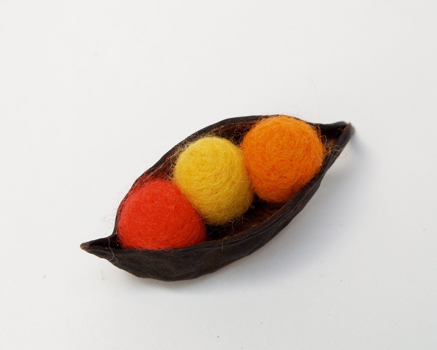 Autumn Nature Display, Peas in a Pod, Red, Orange and Yellow needle felted nature, unique handmade fall home decor