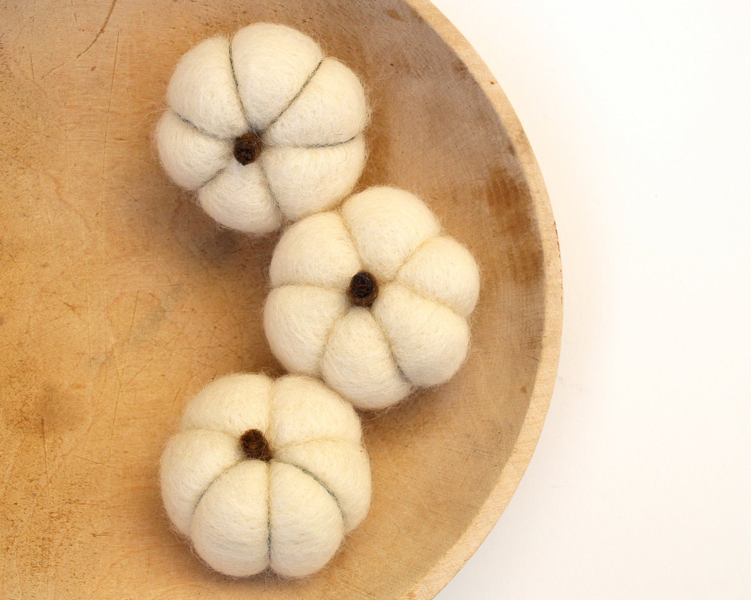 Pumpkins White Felted , Felt Wool Winter Wonderland Home Decor whimsical thanksgiving handmade Country Harvest decorating needle Fairyfolk