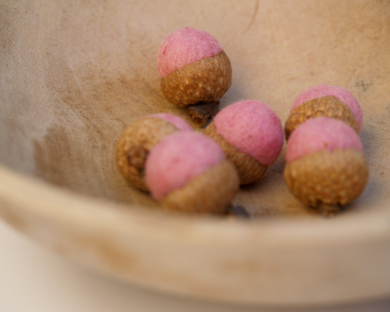 Love Hearts and Felted Acorns Valentines Day, Needle Felt Wool Love romantic gift home decor blushing baby Gift for Mom Wife Decorating