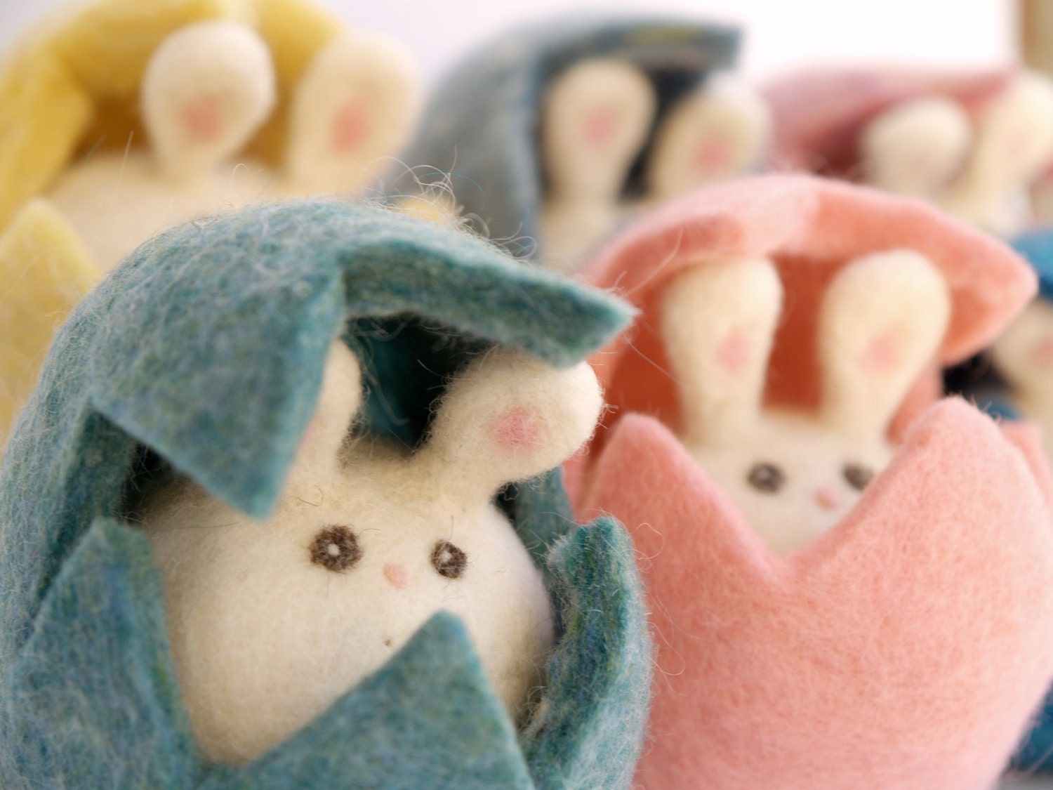 Easter Bunny Toy sitting on her nest . Very sweet and VERY cute . Needle Felted Wool