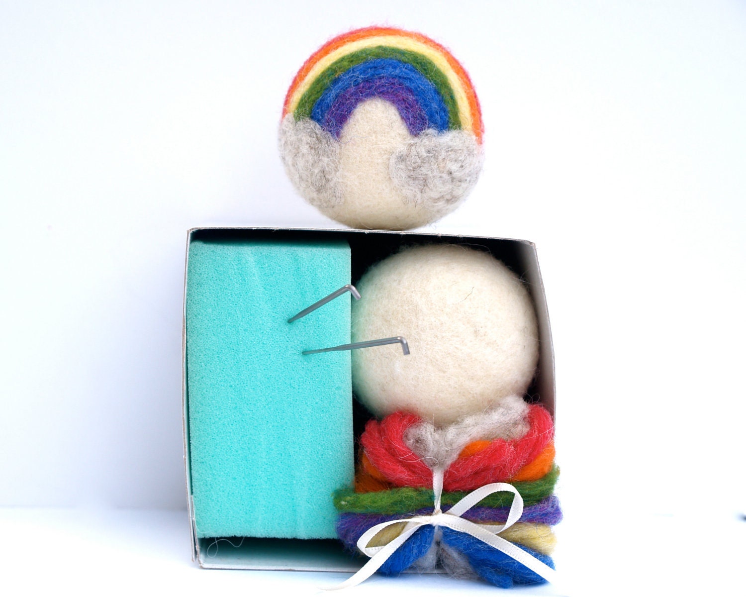 Learn How To Needle Felt a Rainbow Ball, Felting Kit, Detailed Tutorial on How to Make this Ball, Beginner Felted handmade Christmas Gift