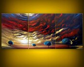 art painting abstract original painting impasto thick paint wall art surreal large lollipop tree mid century fantasy painting 54" X 24"