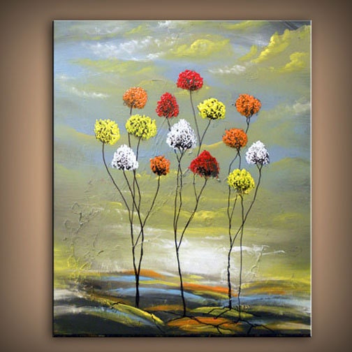 Original Large painting Bold Color Abstract Art Canvas Landscape Painting Lollipop Tree