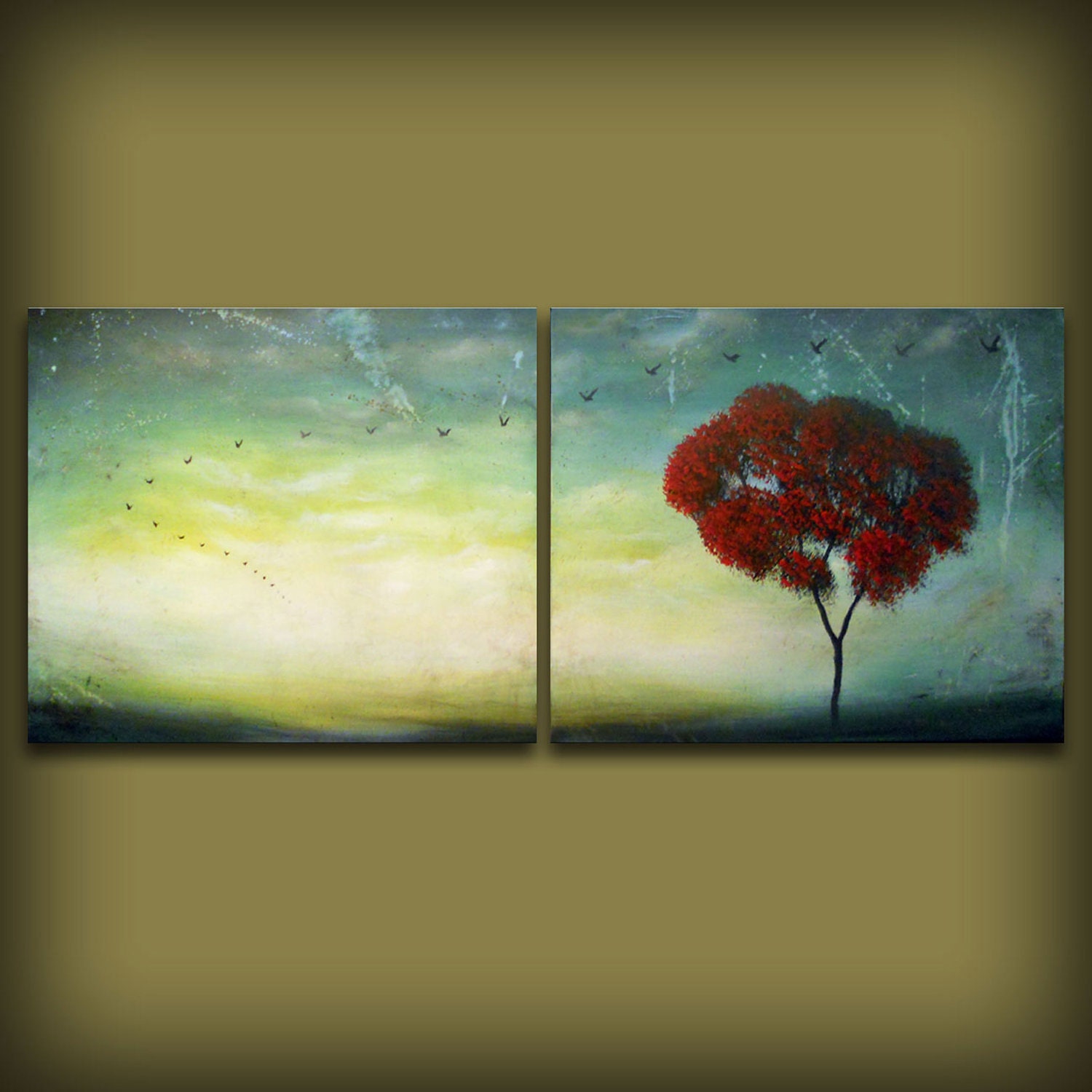 cloud painting tree painting large abstract landscape 56 x 22
