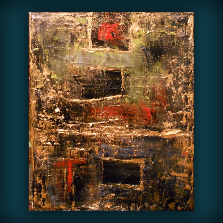 art painting abstract metallic gold red thick paint textured metallic gold abstract painting 11 x 14