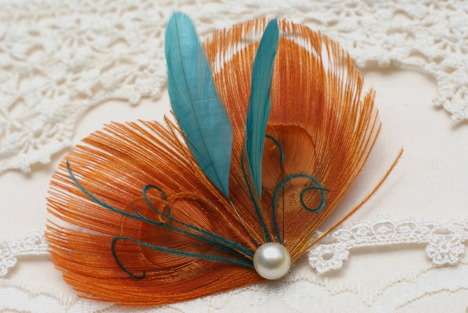 4 TANGO Hair Clips for the Bridesmaids - Bridesmaid Gifts Hair Pieces in Blue and Orange - Tangerine Wedding - Wedding Hair Accessories
