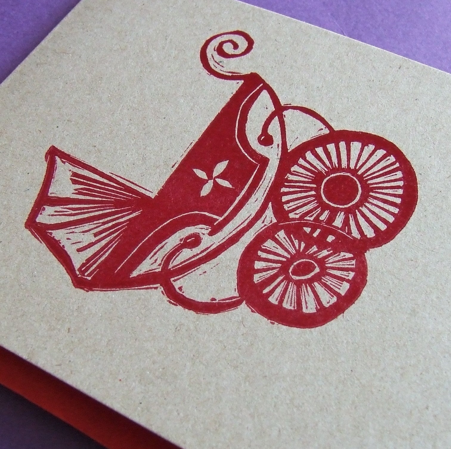 Vintage Pram linocut letterpress card