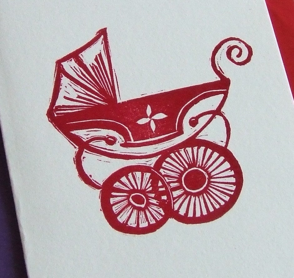 Vintage Pram linocut  letterpress card