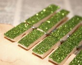 Shabby Chic Glittered Clothespins - Pesto Green Micro Glitter - Set of 25 - Wedding Decoration Vintage Cottage Chic Decor Card Organization
