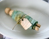 Vintage Ribbon - Hand Dyed on French Stamped Clothespin - Blue Sea Green Earth - 5 yards - Shabby Chic Wedding Scrapbooking Embellishment