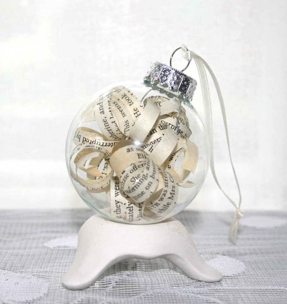 Pride and Prejudice Ornament  - Shabby Chic Vintage Book Pages in Glass Bulb for Christmas Decor - Featured in the National Post
