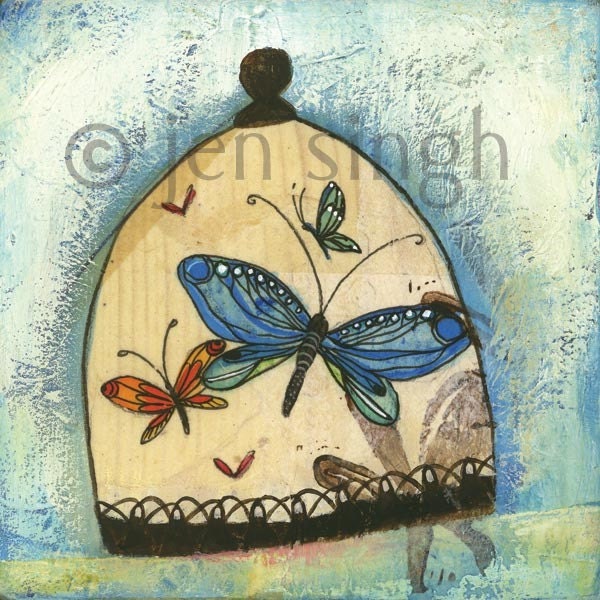 Bell jar of butterflies illustration-Small Archival Print-Keeping Place