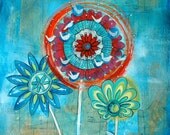 Flower and Bird Pinwheels Large Archival Print- Free to Circle