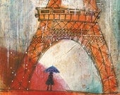 Eiffel tower Paris rain-Large Archival Print-l'attente
