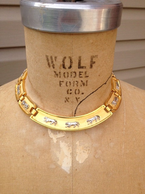 SALE Awesome vinatge 70s Park Lane Gold and Silver tone jaguar choker egyptian revival