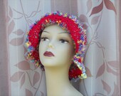 Gnome BRIM Hat Hand Crochet Bright RED Multicolor Free Shipping