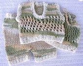 Child's Hand Knitted Cotton Shorties or Bloomers with Sweater and Hat