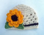 Crochet Sunflower Cotton Beanie Hat for Infant/Toddler/Girls-MADE TO ORDER
