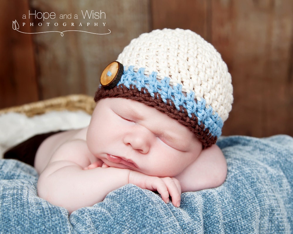 0-3 Months Baby Boy Cotton Crochet Beanie Hat-will fit newborns to about 3 months-MADE TO ORDER