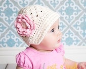 Baby Hat, Crochet Baby Hat,  Girls Crochet Visor Beanie-Cream, Pink, MADE TO ORDER