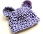 Crochet Baby Hat with Ears, Infant Boy or Girl Crochet Hat with Ears, Periwinkle/Lavender Blue, MADE TO ORDER