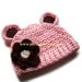 Baby Girl Crochet Beanie Hat with Ears and Flower-Pink, Chocolate 0-3 months-MADE TO ORDER