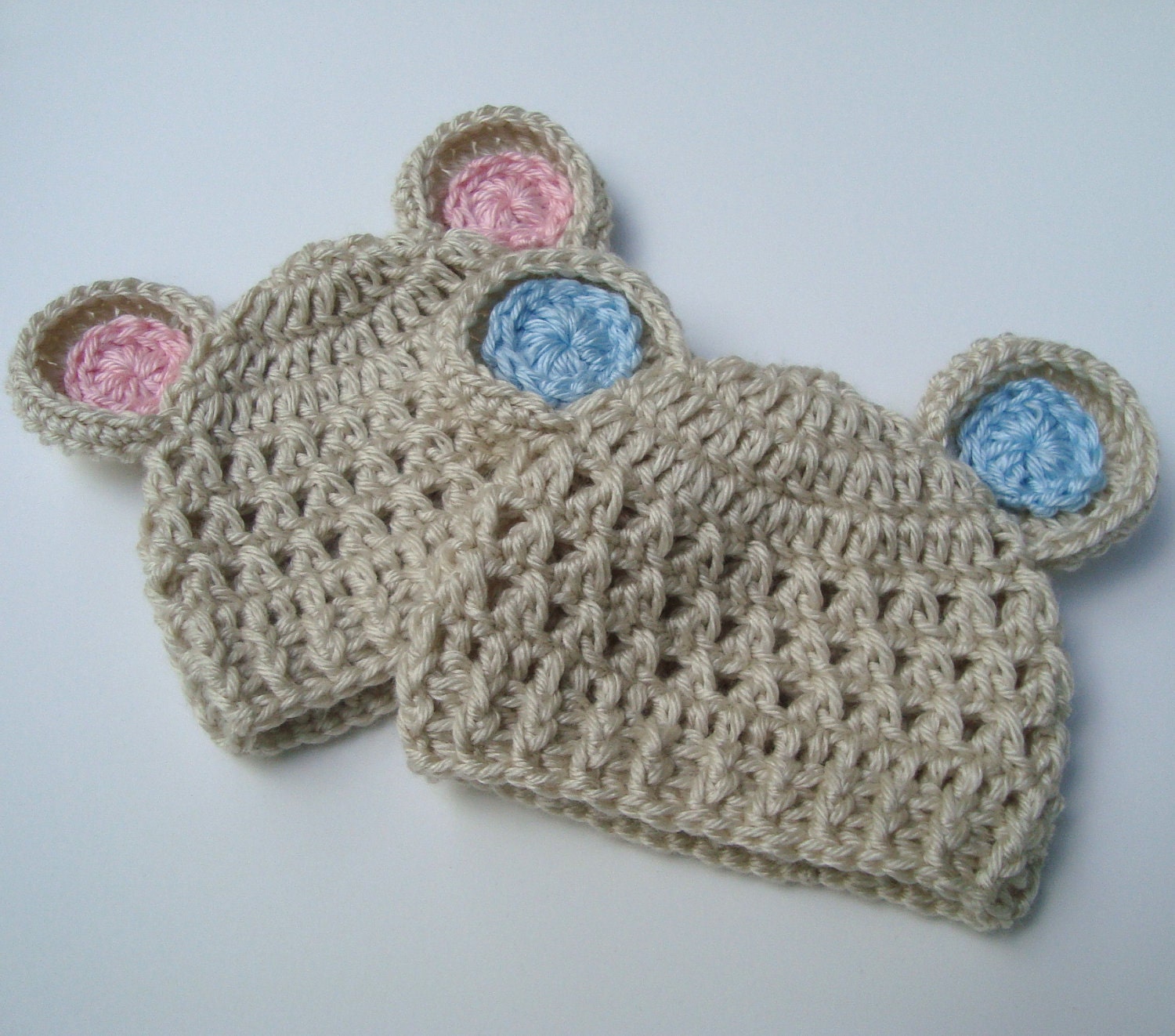 Crochet baby Hat with Ears Newborn Baby Hats Animal by Karenisa