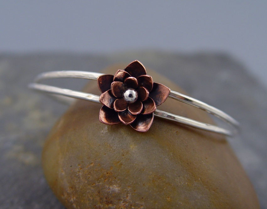 Lotus Blossom Cuff - Silver and Copper