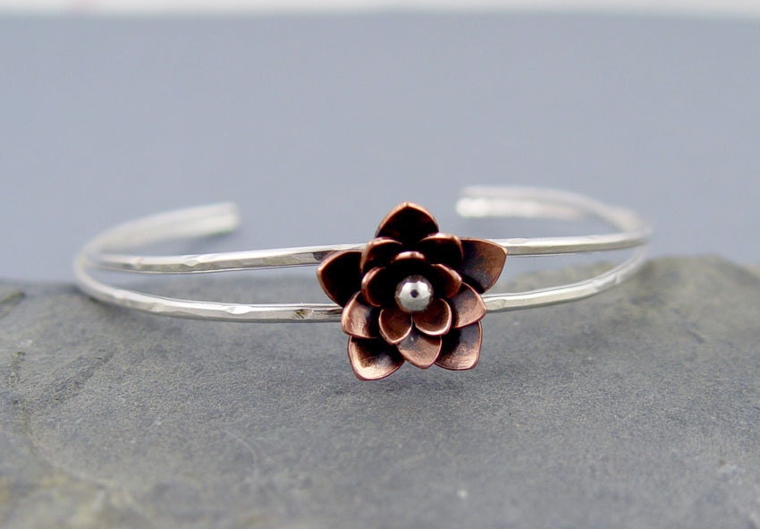 Lotus Blossom Cuff - Silver and Copper