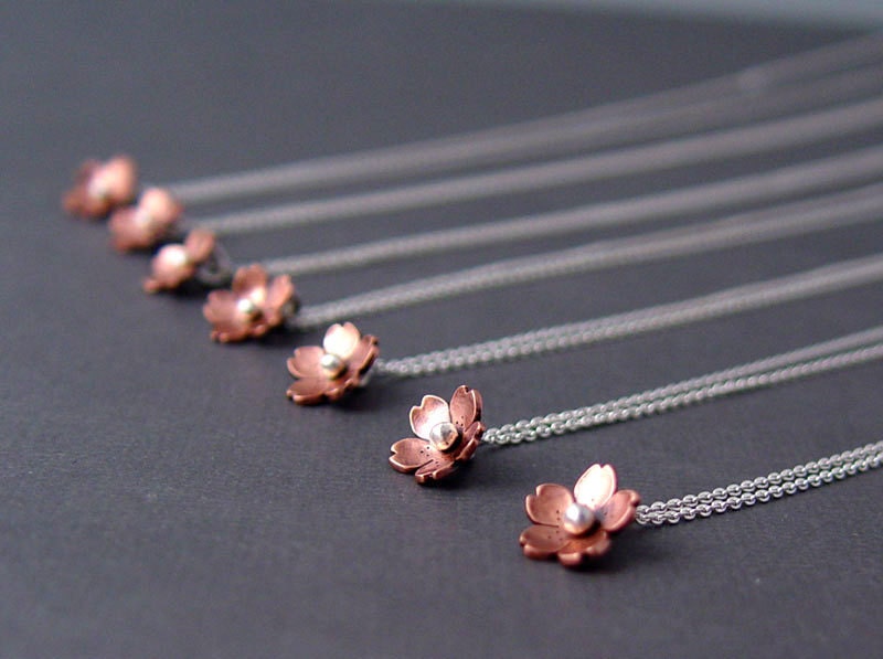 Cherry Blossom Drop - Plum Blossom, Bridesmaid Gifts, Dainty and Delicate jewelry, Sakura, Metalsmithing, Spring Wedding jewelry