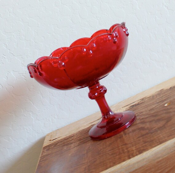 Vintage Red Glass Pedestal Bowl by ginnywinny on Etsy