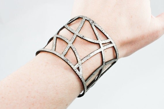 Leather Cutout Cuff - Organic Geometry (Silver)