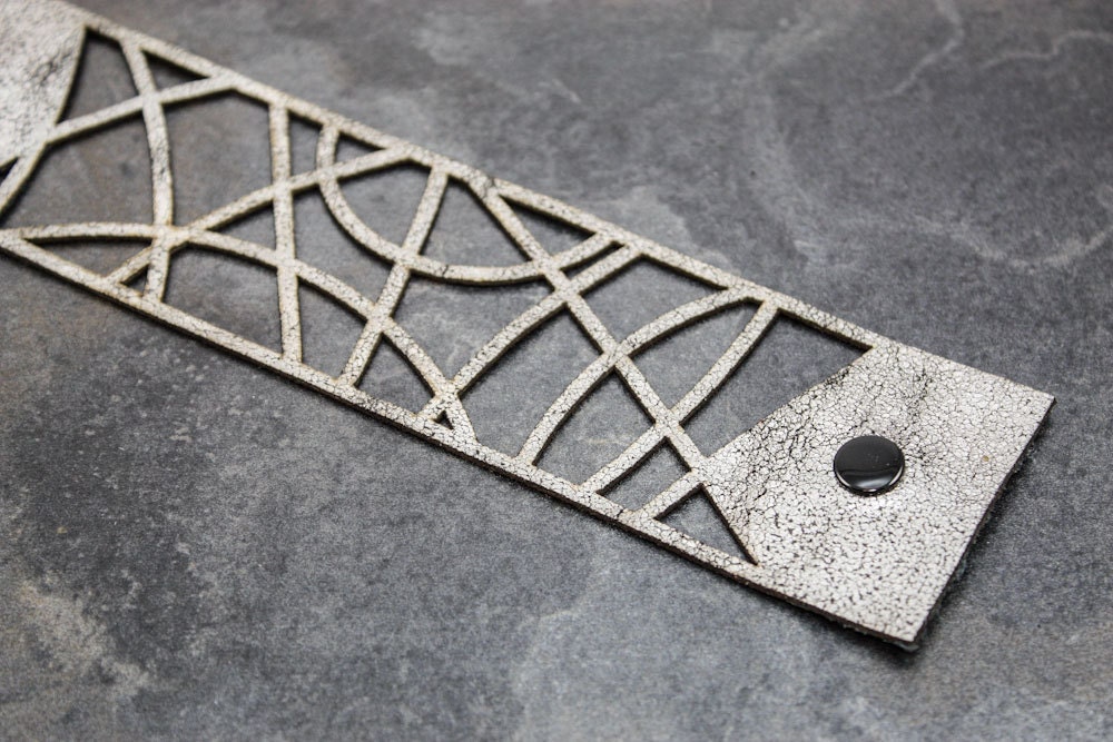 Leather Cutout Cuff - Organic Geometry (Silver)